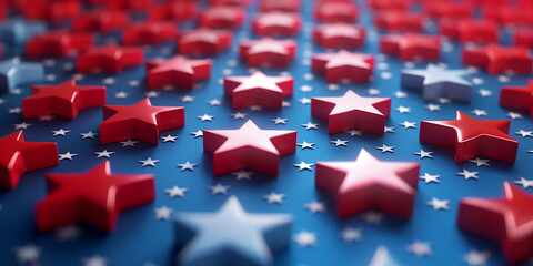 Obraz premium A collage of red and white five-pointed stars scattered across A blue background