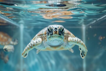 Fototapeta premium Turtle swimming with head above water