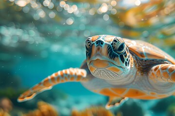 Turtle swimming surrounded by water