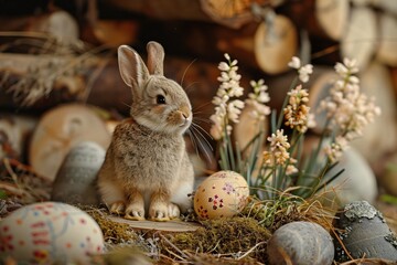 A bunny beside rocks