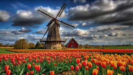 Timeless Tulips and Rustic Windmill