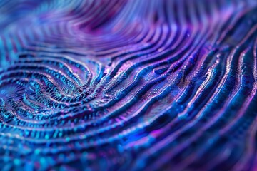 Detailed close up of a blue and purple pattern with intricate swirls and ridges