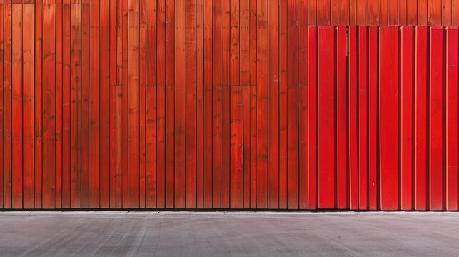 Wooden structure and walls of a recent building positioned past the crimson fence barrier