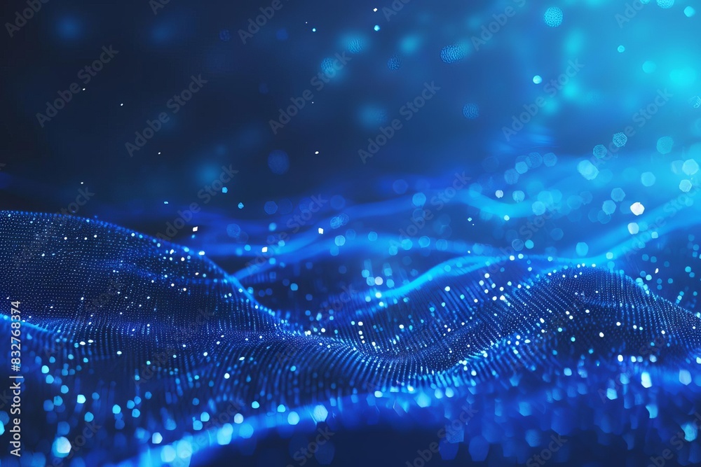 Wall mural abstract blue background with falling cyber particles and big data stream 4k rendering