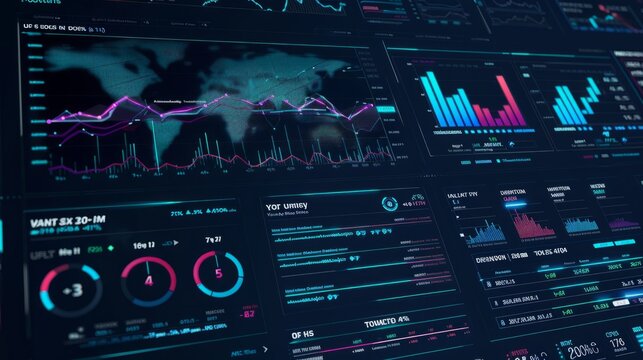 A computer screen displaying a large amount of data in various charts, graphs, and text formats.