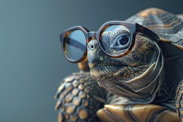 A tortoise-headed business developer builds lasting relationships at a steady pace, business development office with consistent growth, resilient and steady mood, little minimal style.