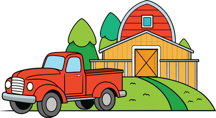 farm truck logo vector art illustration