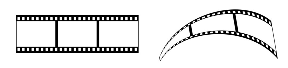 35mm 3d film strip vector design with 3 frames on white background. Black film reel symbol illustration to use for photography, television, cinema, photo frame.