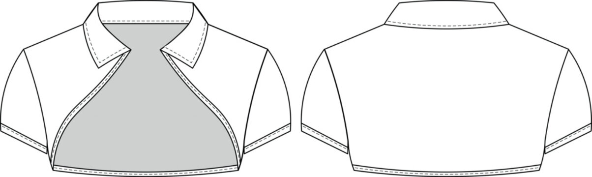 collared short sleeve crop cropped bolero blouse top cardigan template technical drawing flat sketch cad mockup fashion woman design style model
