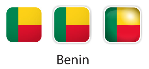 Benin flag vector icons set in the shape of rounded square