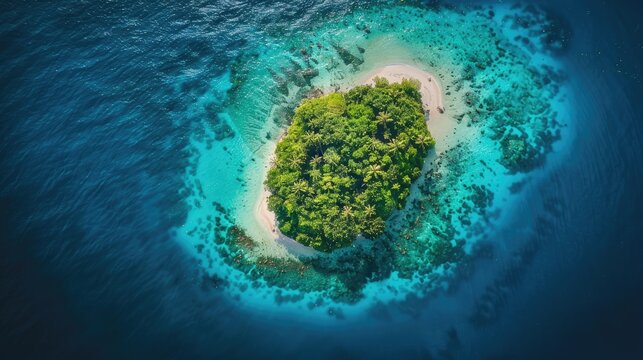 Beautiful Tropical Island and Coral Reef Mantigue Island Captured from Above