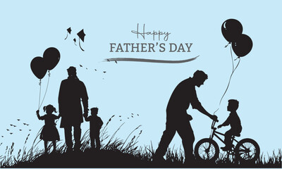 Happy Father's day. Turkish Translation: Babalar günü kutlu olsun. Vector, Illustration. Father and child silhouettes.