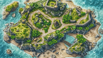  island Battlemap DnD,RPG Map for Dungeons and Dragons, Sea,game background, place for battle

