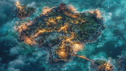 Obraz premium island Battlemap DnD,RPG Map for Dungeons and Dragons, Sea,game background, place for battle 