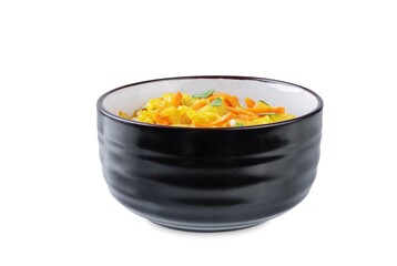Cabbage and carrots thoran in a bowl on a white isolated background