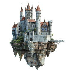 Fototapeta premium Illustrated floating castle with a tranquil reflection on a transparent background