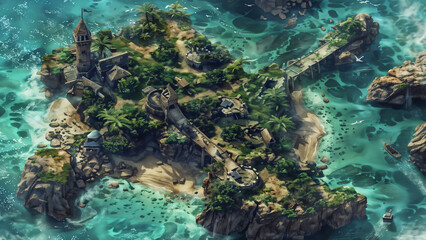  island Battlemap DnD,RPG Map for Dungeons and Dragons, Sea,game background, place for battle
