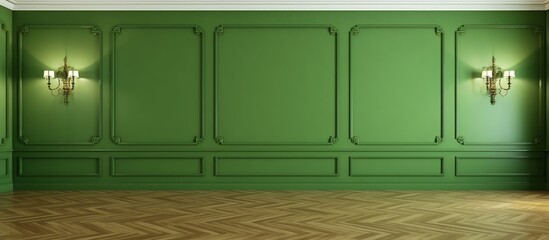 Empty green minimalist room interior with vase.