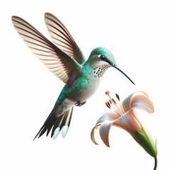 Fototapeta premium real life like natural hummingbird hovering over the flower