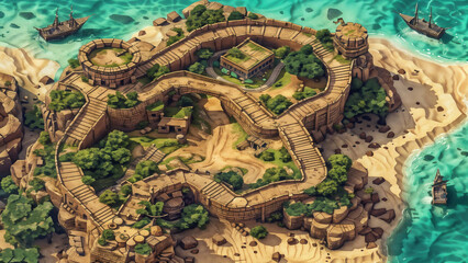 Obraz premium island Battlemap DnD,RPG Map for Dungeons and Dragons, Sea,game background, place for battle 