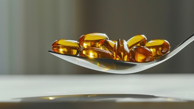 Fish oil capsules on a tablespoon