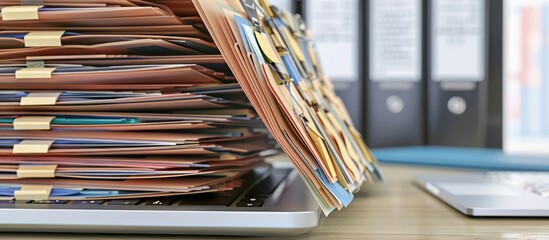 Obraz premium Pile of unfinished documents on office desk.