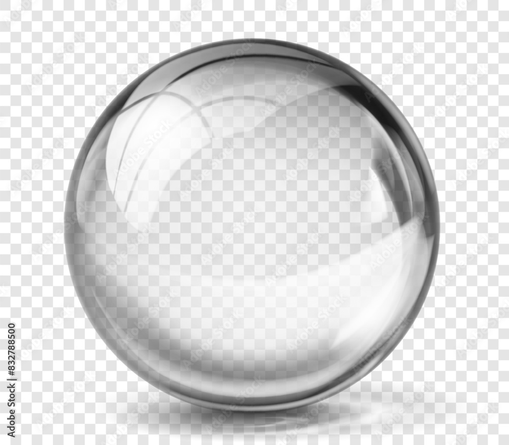 Wall mural large translucent shiny sphere of gray color with glare and shadow on transparent background. vector