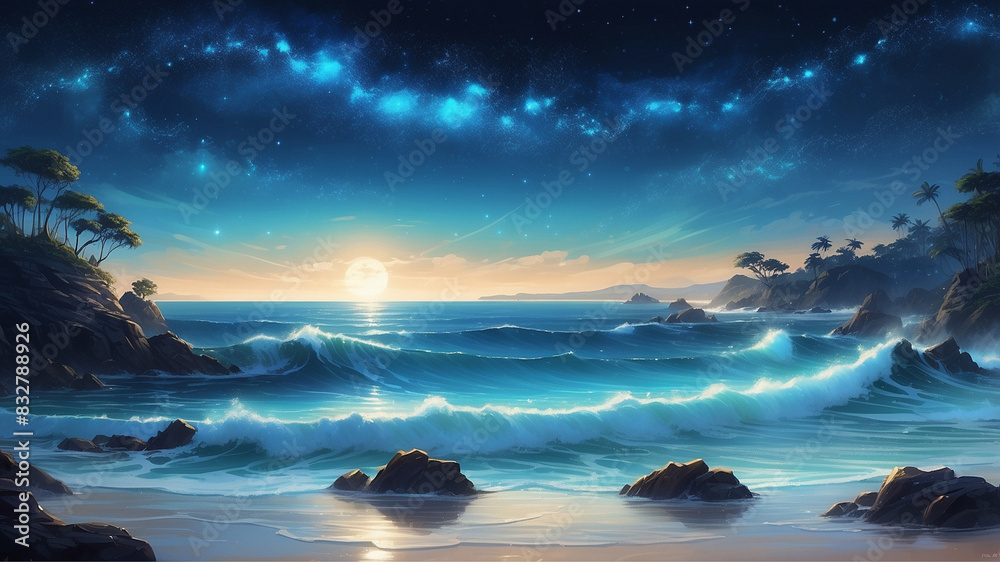 Wall mural Aqualuna's shores are a breathtaking confluence of sea and sky,