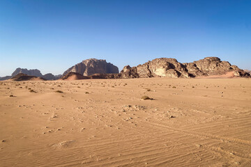 Fototapeta na wymiar Scenic view of landscape at Wadi Rum desert in Jordan