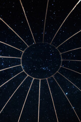 A sky full of stars seen trough the dome of a tent © A. Emson