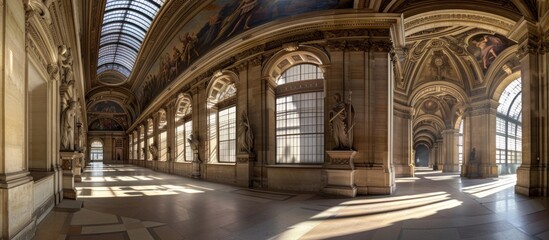 Obraz premium Brightly lit interior of the Louvre Museum in Paris.
