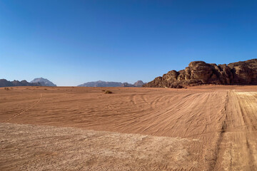 Scenic view of landscape at Wadi Rum desert in Jordan in the morning