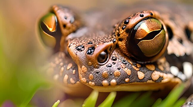 Macro of an oak frog (Anaxyrus Quercicus) sitting on a mossy log in the forest