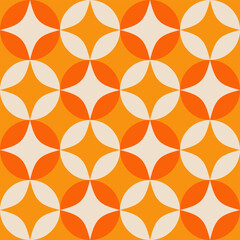 Seamless pattern with retro stars and circles. Mid century modern stars and circles. Mod seamless pattern.