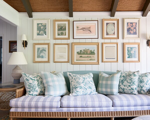 Living room gallery wall, home decor and wall art, framed art in the English country cottage interior, room for diy printable artwork mockup and print shop idea