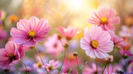 Vibrant wildflowers field with shallow depth, crafting dreamy and romantic ambiance in the scene