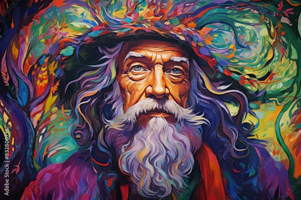 Wall mural a wise and ancient druid, attuned to nature and capable of transforming into beasts. - generative ai