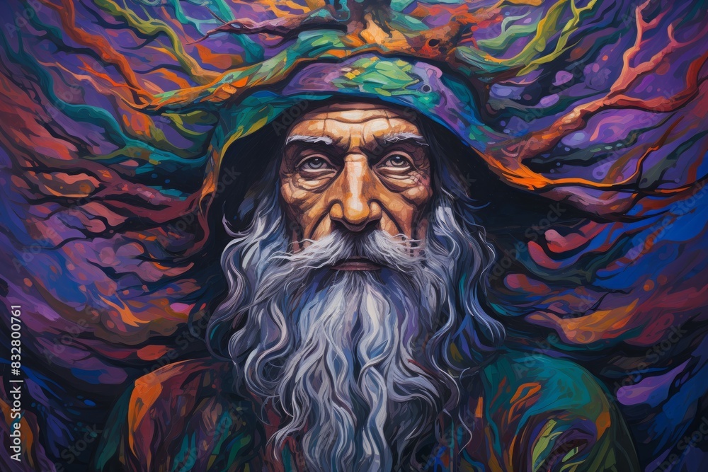 Wall mural a wise and ancient druid, attuned to nature and capable of transforming into beasts. - generative ai