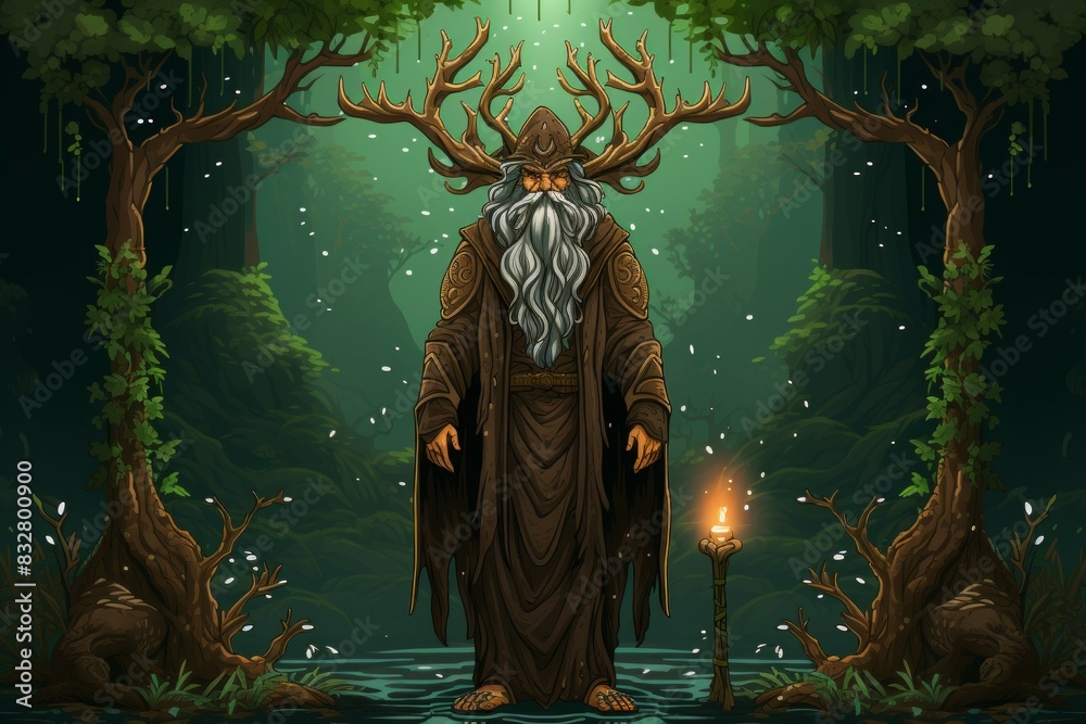 Wall mural a wise and ancient druid, attuned to nature and capable of transforming into beasts. - generative ai