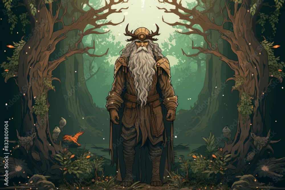 Wall mural a wise and ancient druid, attuned to nature and capable of transforming into beasts. - generative ai