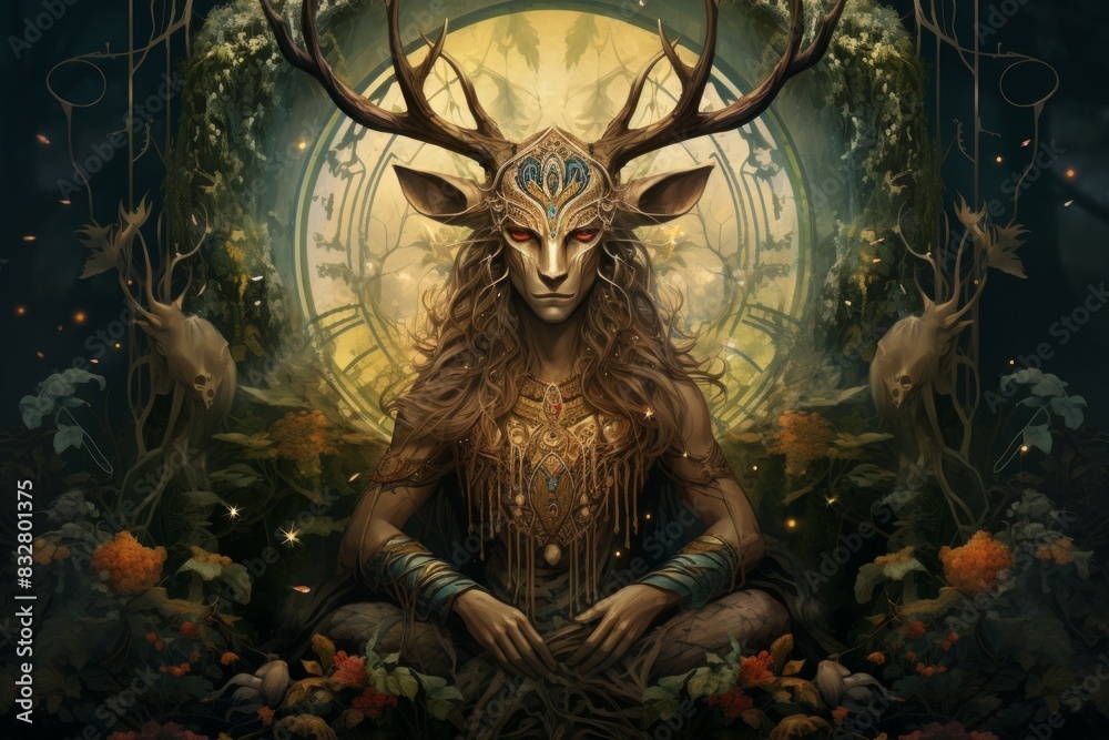 Wall mural a wise and ancient druid, attuned to nature and capable of transforming into beasts. - generative ai
