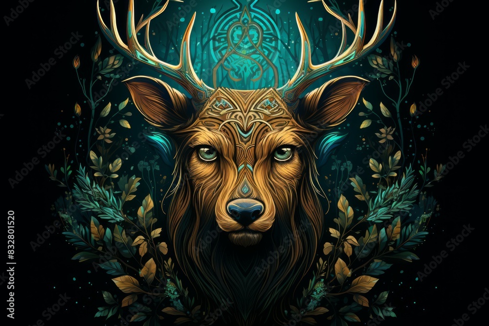 Wall mural a wise and ancient druid, attuned to nature and capable of transforming into beasts. - generative ai