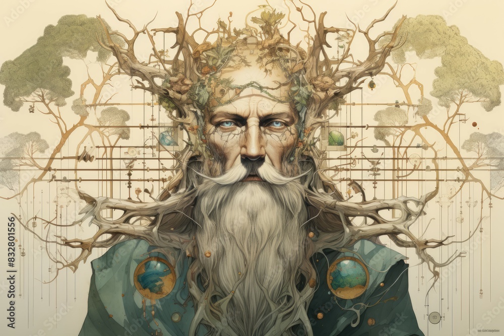 Wall mural a wise and ancient druid, attuned to nature and capable of transforming into beasts. - generative ai