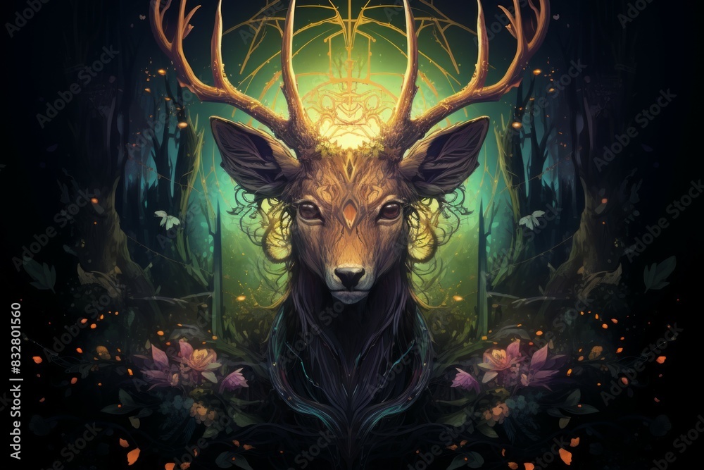 Wall mural a wise and ancient druid, attuned to nature and capable of transforming into beasts. - generative ai