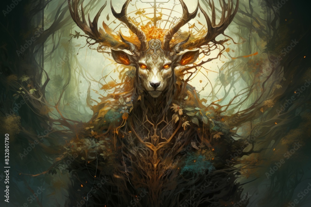 Wall mural a wise and ancient druid, attuned to nature and capable of transforming into beasts. - generative ai