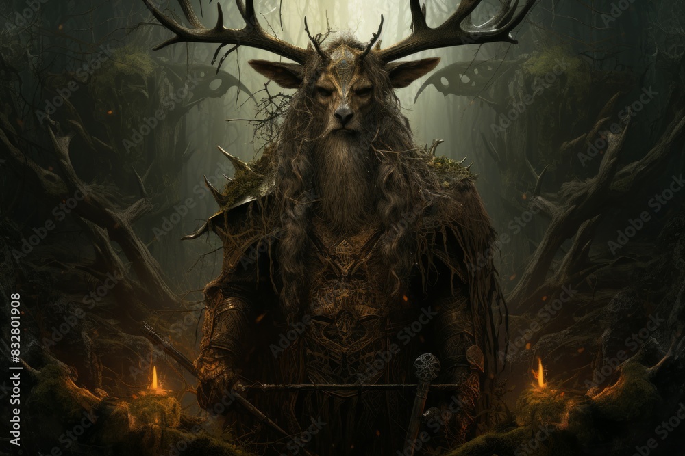 Wall mural a wise and ancient druid, attuned to nature and capable of transforming into beasts. - generative ai