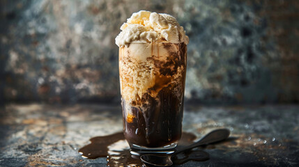 Root beer float in a frosted mug. National Root Beer Float Day concept.