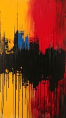 Vibrant Cityscape Abstract in Red and Yellow
