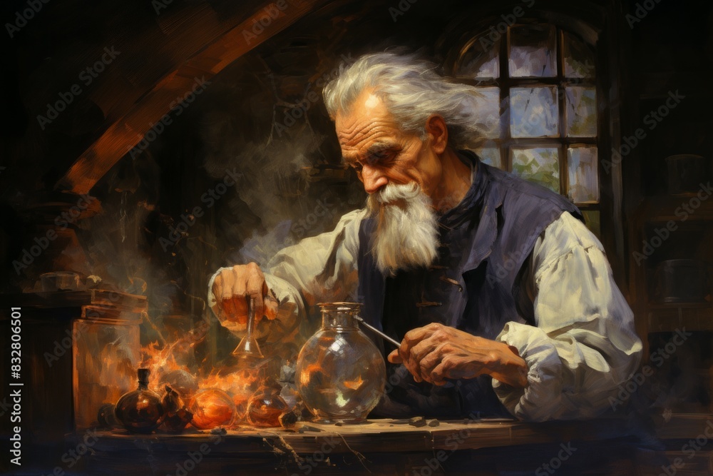 Canvas Prints a master of alchemy and potion-making, concocting potent brews with mystical effects. - generative a