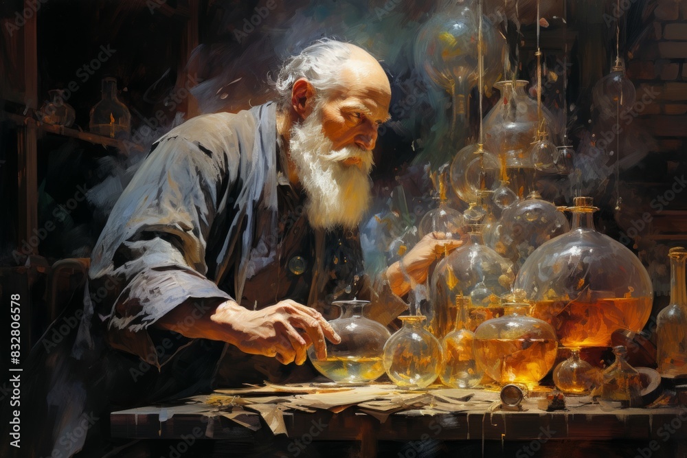 Canvas Prints a master of alchemy and potion-making, concocting potent brews with mystical effects. - generative a